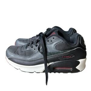 Nike Air Max 90 Leather GS Anthracite Black Team Red Kids Athletic Sneaker Sz 6y